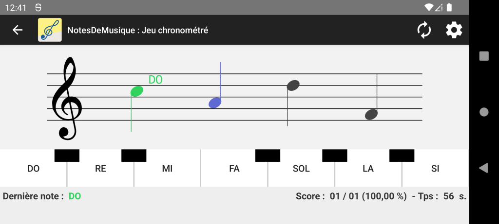 Test application Solfège : NOTES DE MUSIQUE