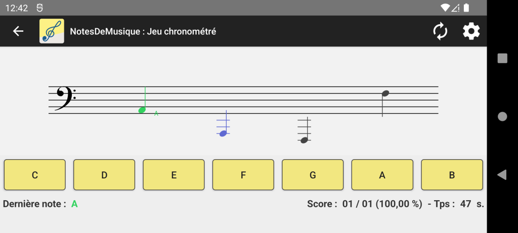 Test application Solfège : NOTES DE MUSIQUE